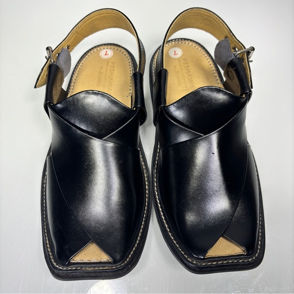 Peshawari Handmade Black Leather Charsaddah Chappal Pakistan‎ Sandal Size 7 main image 12